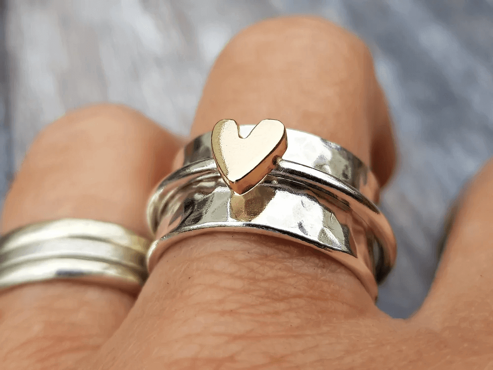 Mely - Gold Heart Silver Ring