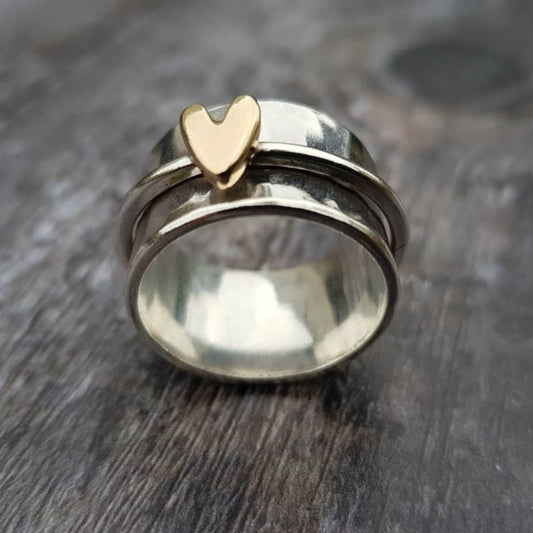 Mely - Gold Heart Silver Ring